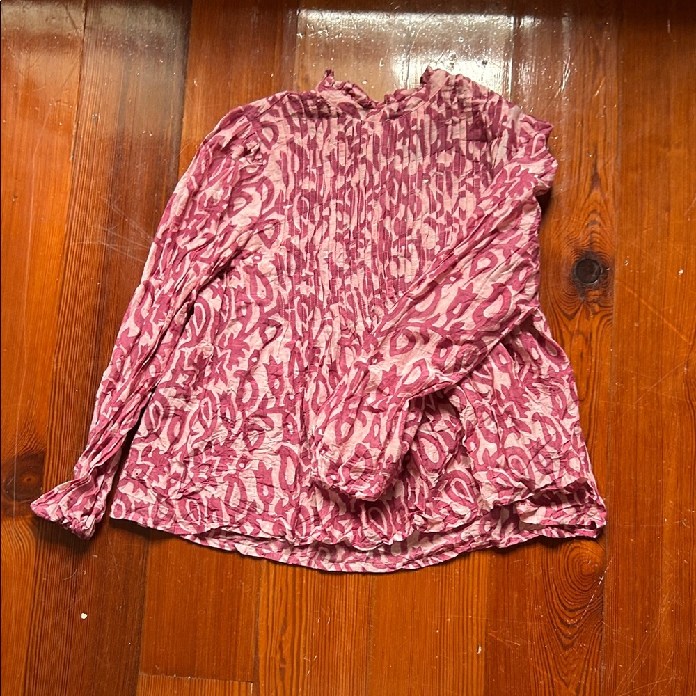 Oliphant Rose-Pink Printed Long-Sleeve Blouse